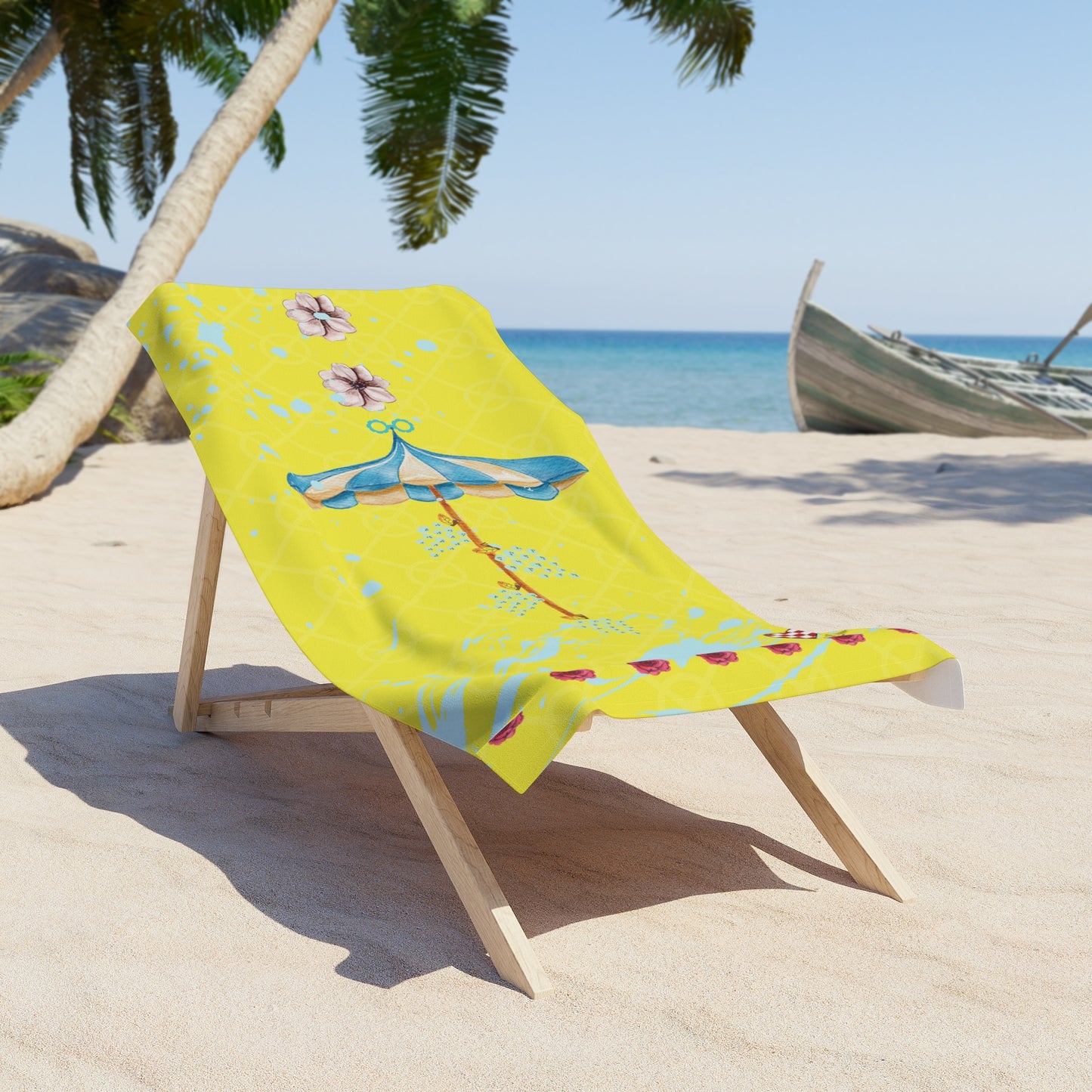 Blue Umbrella Design Beach Towel