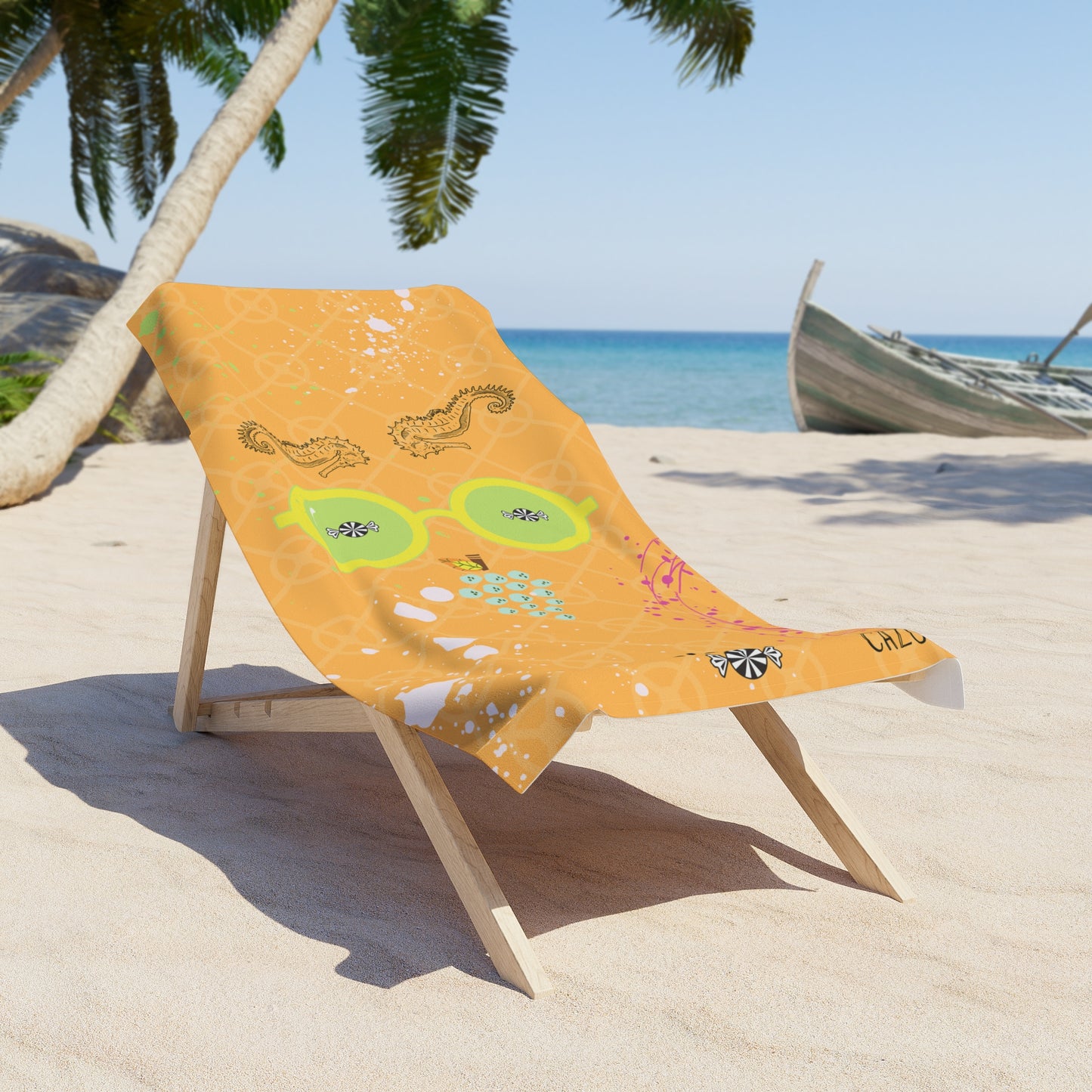 Orange Seahorse Beach Towel